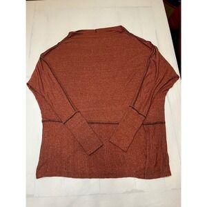 Free People Distressed Ribbed Knit Dolman Sleeve Tunic Top Size L Rust Orange